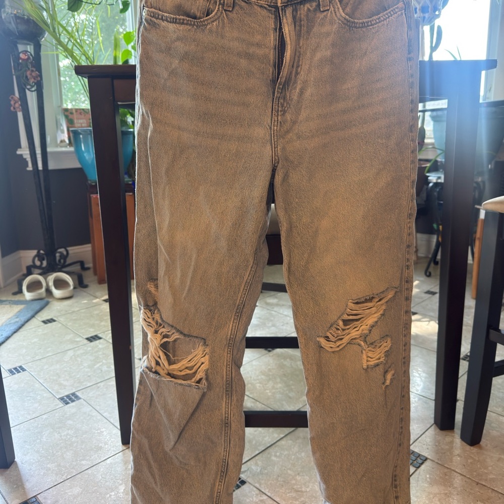 H&M Distressed Tan Jeans for Women’s, loose straight